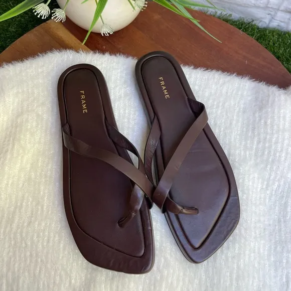 -Frame Le Montauk Chocolate Brown Leather Cross Sandals Size 36.5 US 6.5like New