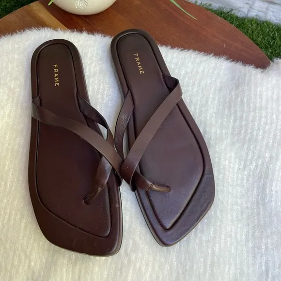 -Frame Le Montauk Chocolate Brown Leather Cross Sandals Size 36.5 US 6.5like New