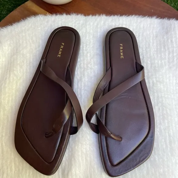 -Frame Le Montauk Chocolate Brown Leather Cross Sandals Size 36.5 US 6.5like New