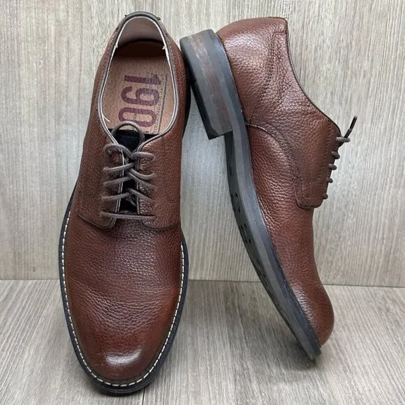 1901 Dress Shoes Mens Size 8.5M Lace Up Oxford Pebbled Leather Brown
