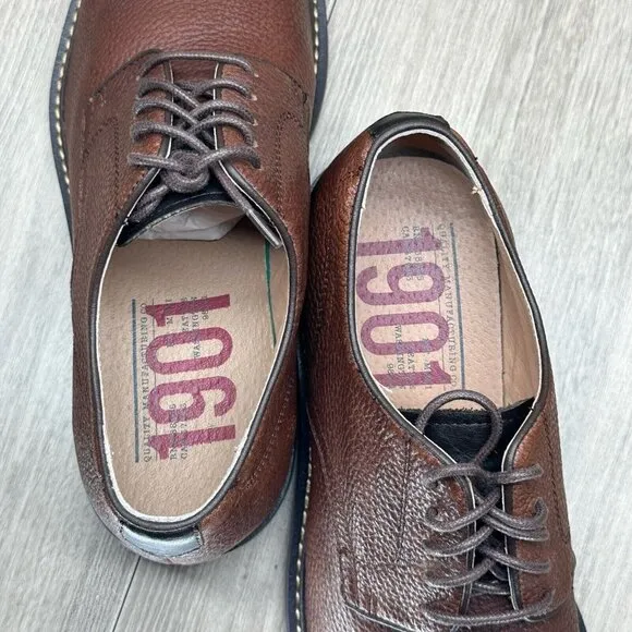 1901 Dress Shoes Mens Size 8.5M Lace Up Oxford Pebbled Leather Brown