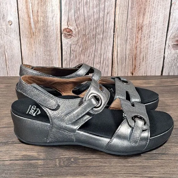 Abeo Bio System Greta Pewter Customized Orthotic Strappy Wedge Sandals Women's 8
