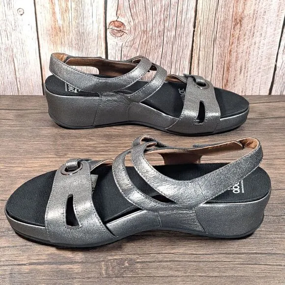 Abeo Bio System Greta Pewter Customized Orthotic Strappy Wedge Sandals Women's 8