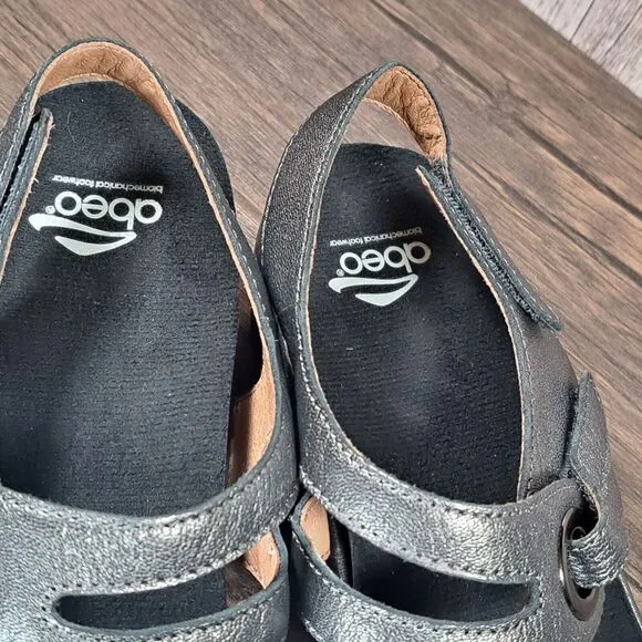 Abeo Bio System Greta Pewter Customized Orthotic Strappy Wedge Sandals Women's 8