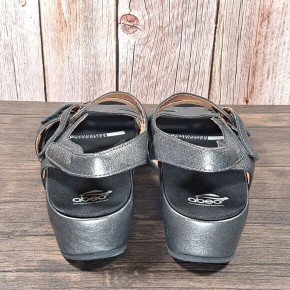 Abeo Bio System Greta Pewter Customized Orthotic Strappy Wedge Sandals Women's 8