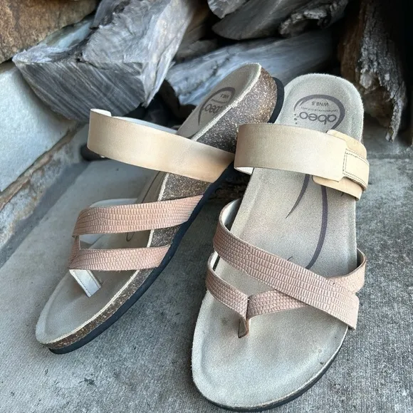 ABEO Bryce leather slip on thong tan sandal w/comfort bio system Sz-8.5.  A