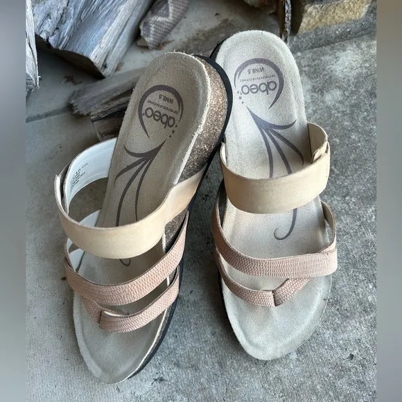 ABEO Bryce leather slip on thong tan sandal w/comfort bio system Sz-8.5.  A