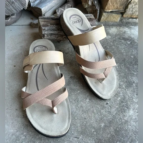 ABEO Bryce leather slip on thong tan sandal w/comfort bio system Sz-8.5.  A