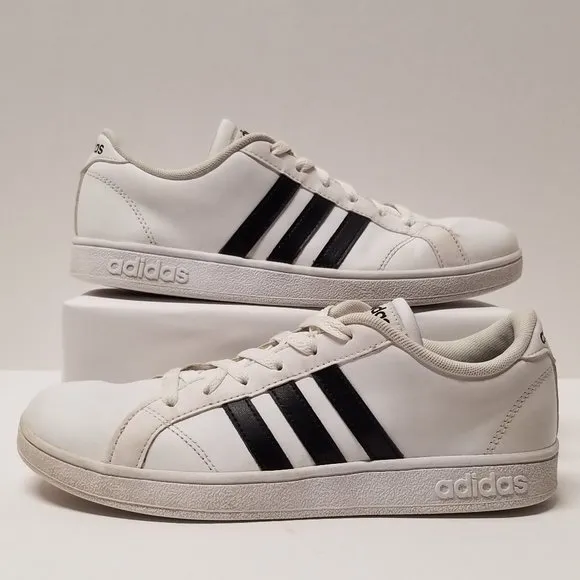 Adidas Neo Baseline W Leather Sneakers - White w/ Black Stripes