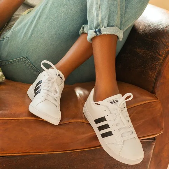 Adidas Neo Baseline W Leather Sneakers - White w/ Black Stripes
