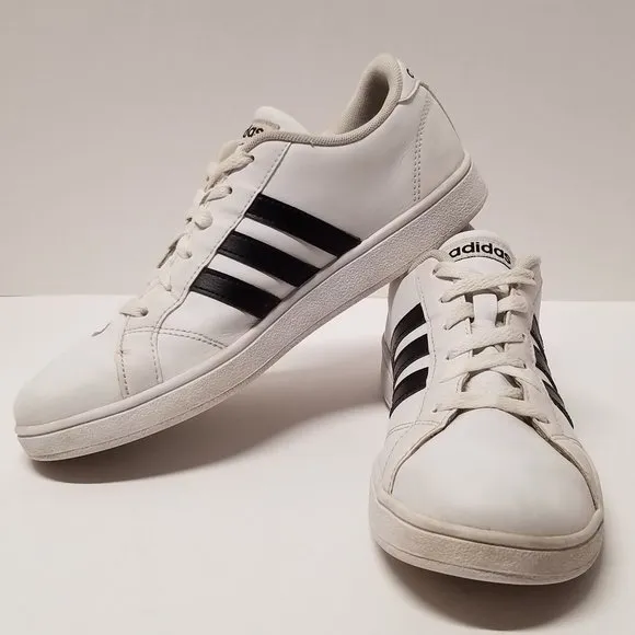 Adidas Neo Baseline W Leather Sneakers - White w/ Black Stripes