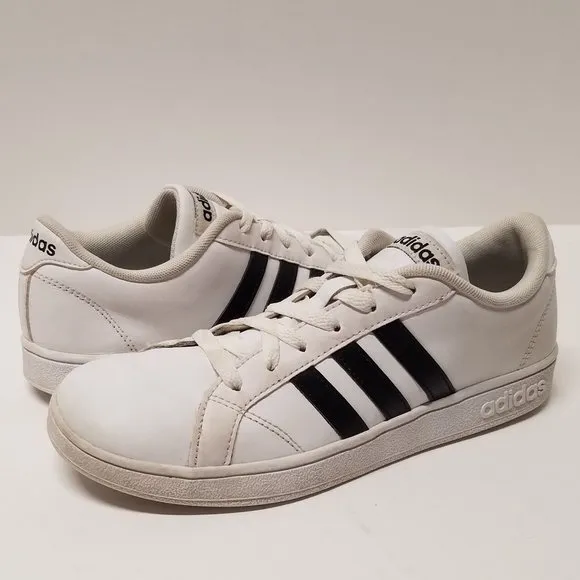 Adidas Neo Baseline W Leather Sneakers - White w/ Black Stripes
