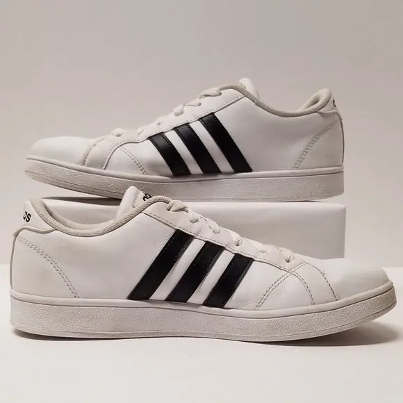 Adidas Neo Baseline W Leather Sneakers - White w/ Black Stripes