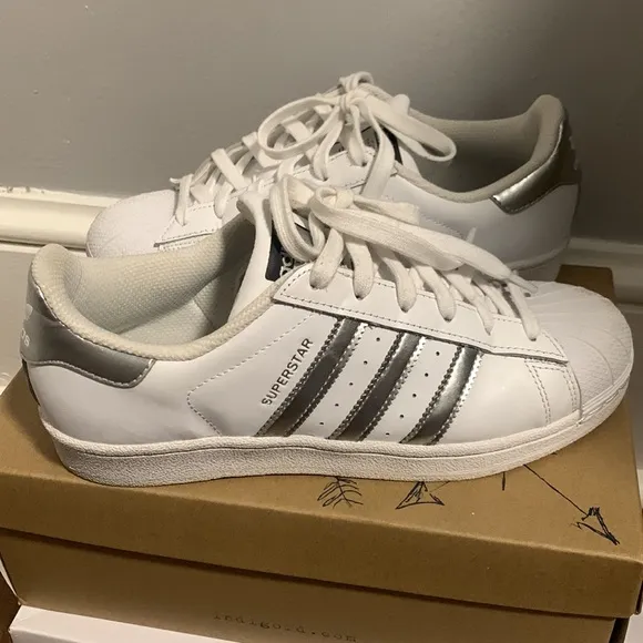 Adidas Superstar Shoes, size 6.5 color white and silver