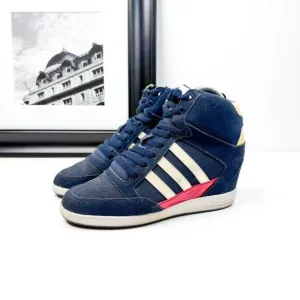 Adidas NEO Navy Blue Wedge Sneakers Women’s 6.5 – Retro High-Top Hidden Heel