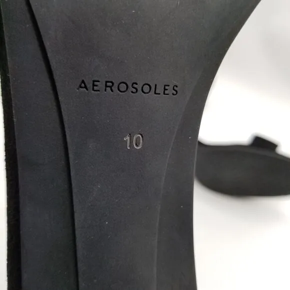 Aerosoles Women's Lawrence Heeled Sandals Size 10 Black Faux Suede Buckle Formal