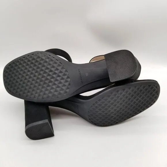 Aerosoles Women's Lawrence Heeled Sandals Size 10 Black Faux Suede Buckle Formal