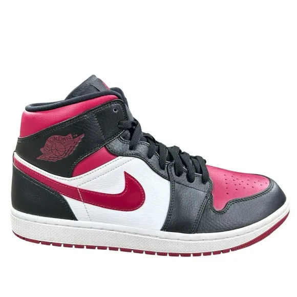 Air Jordan 1 Mid Size 11.5 Mens Noble Red Black White 554724-066 Shoes Sneakers