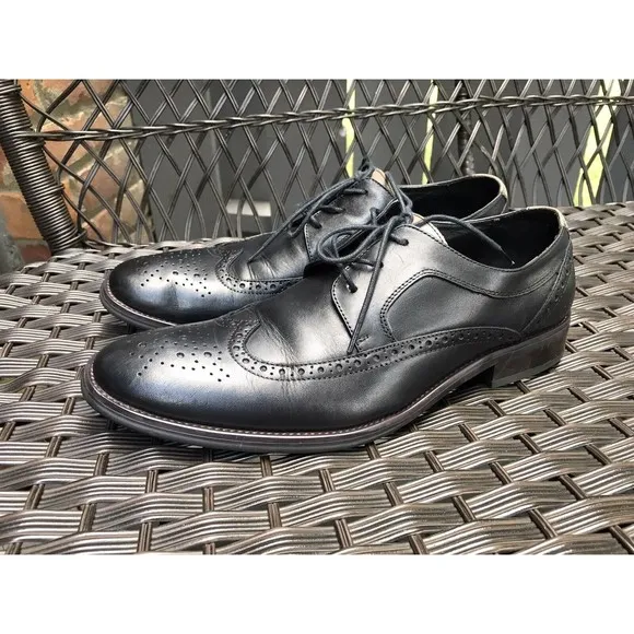 Aldo men oxford lace up dress shoes wing tip leather black 8 eu 41