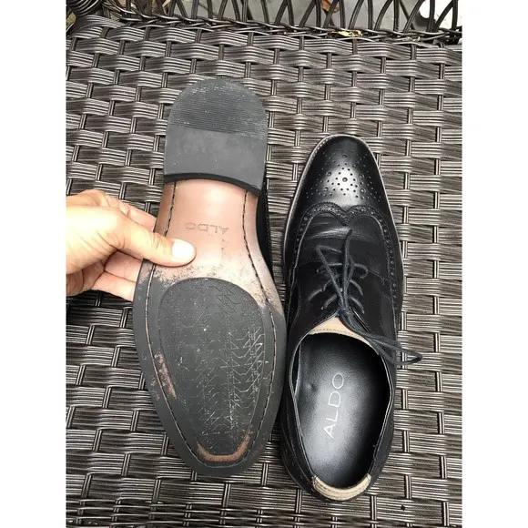 Aldo men oxford lace up dress shoes wing tip leather black 8 eu 41