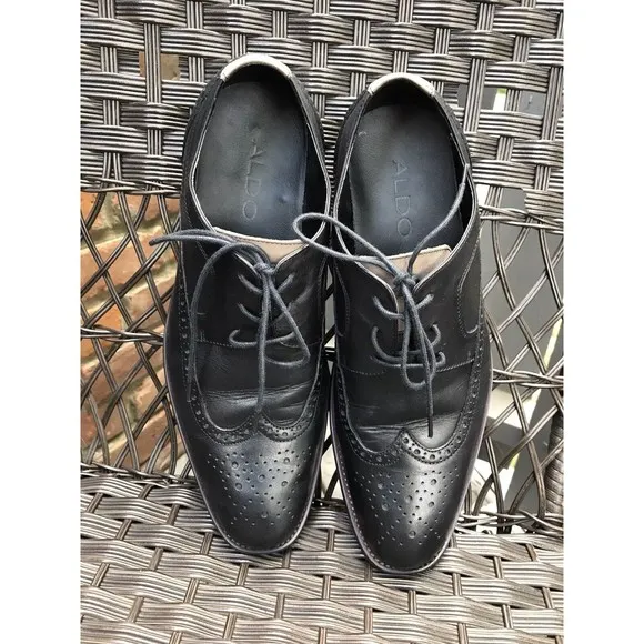 Aldo men oxford lace up dress shoes wing tip leather black 8 eu 41