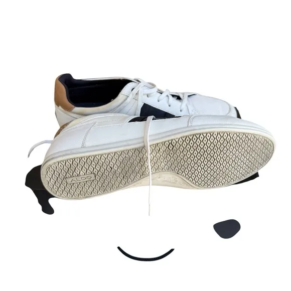 Aldo Mens Sneakers / Shoes White With Black &amp; Blue Accents Size 10