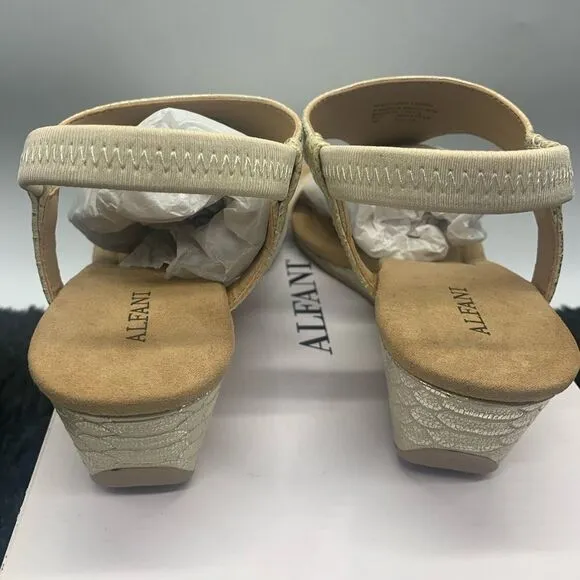 Alfani Women's Step 'N Flex Vacanzaa Wedge Sandals Stone Metallic  Size 7M
