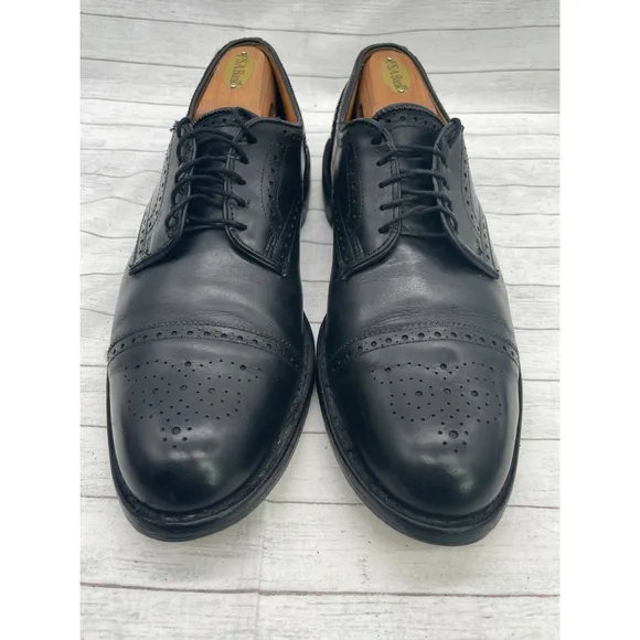 Allen Edmonds Lexington Black Leather Brogued Captoe Oxford Dress Shoes US 10 B