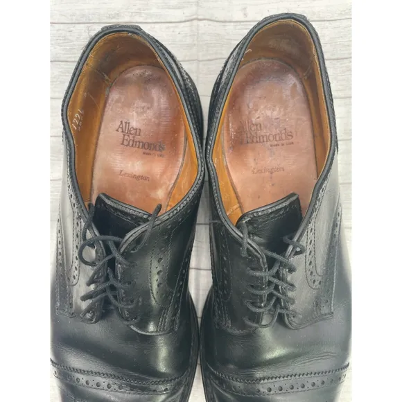 Allen Edmonds Lexington Black Leather Brogued Captoe Oxford Dress Shoes US 10 B
