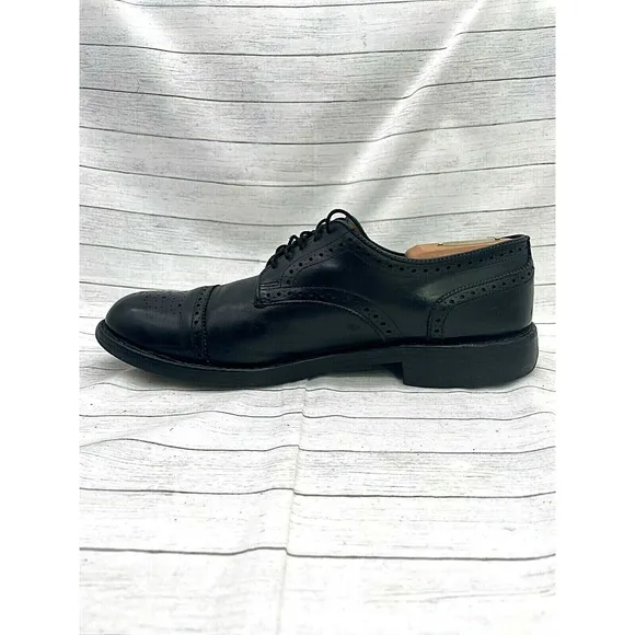Allen Edmonds Lexington Black Leather Brogued Captoe Oxford Dress Shoes US 10 B