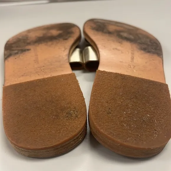 Ancient Greek Sandals tanned leather with gold leather uppers. Size 37