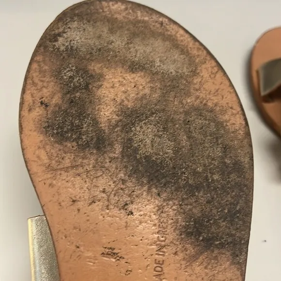 Ancient Greek Sandals tanned leather with gold leather uppers. Size 37