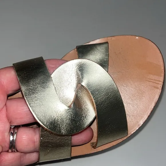 Ancient Greek Sandals tanned leather with gold leather uppers. Size 37