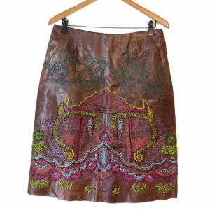 Anthropology Sleeping on Snow Leather skirt embroidered