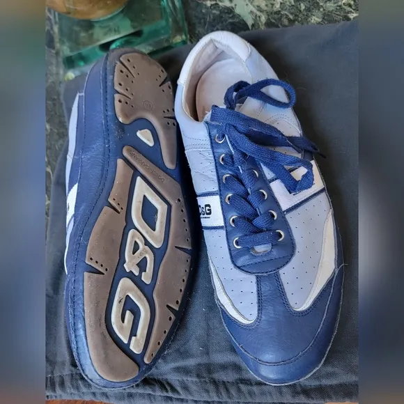 Authentic Men's DOLCE &amp; GABBANA Blue &amp; White Leather Logo Casual Sneaker 11.5 US