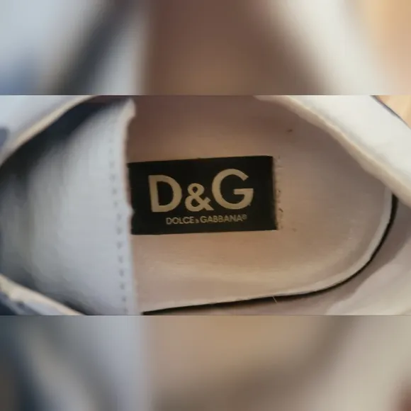 Authentic Men's DOLCE &amp; GABBANA Blue &amp; White Leather Logo Casual Sneaker 11.5 US