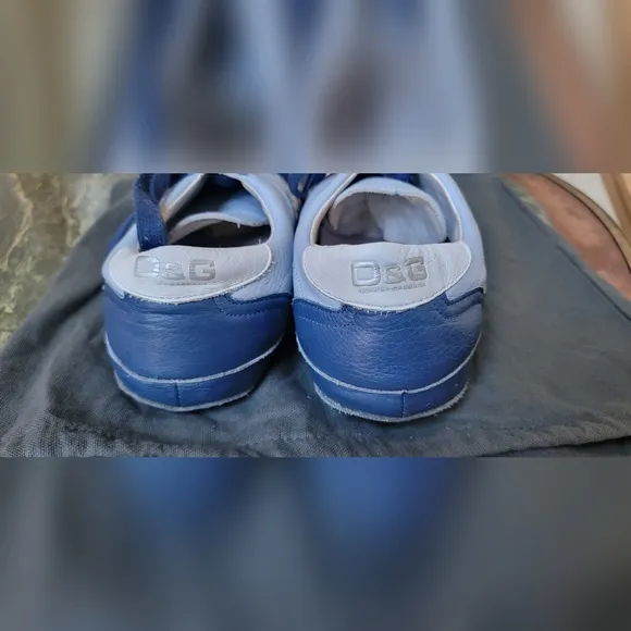 Authentic Men's DOLCE &amp; GABBANA Blue &amp; White Leather Logo Casual Sneaker 11.5 US