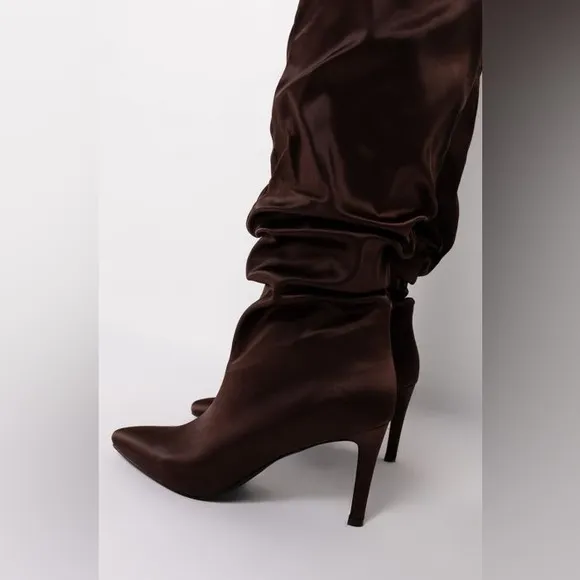AZALEA WANG Chocolate Brown Nylon Slouchy Knee High Stiletto Boots