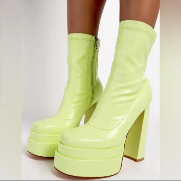 Azalea Wang Chunky Platform Leather Stretchy Sock Boots
