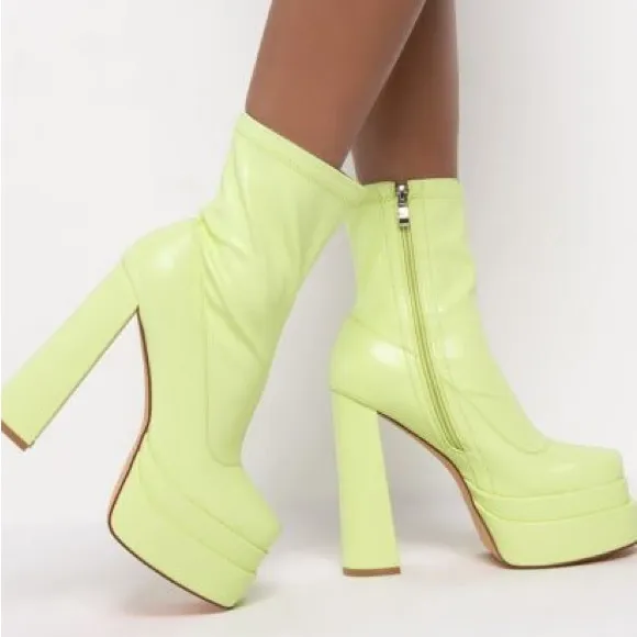 Azalea Wang Chunky Platform Leather Stretchy Sock Boots