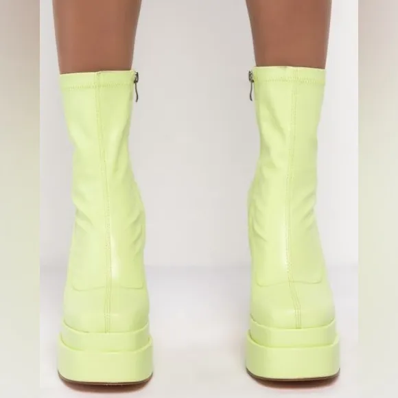 Azalea Wang Chunky Platform Leather Stretchy Sock Boots