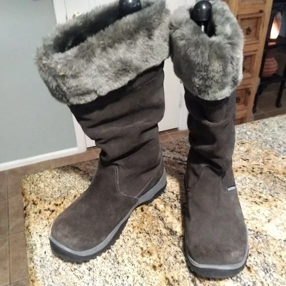Baffin Katie Tall Winter Snow Boots Gray Suede Faux Fur MIKU-W008 Women's Sz 8