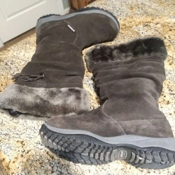 Baffin Katie Tall Winter Snow Boots Gray Suede Faux Fur MIKU-W008 Women's Sz 8