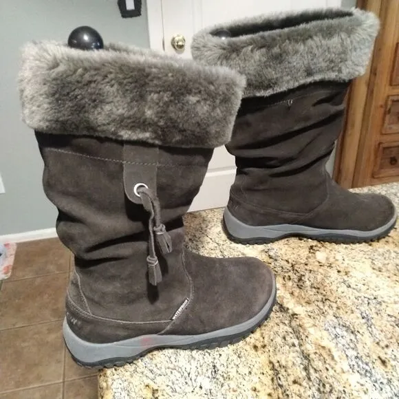 Baffin Katie Tall Winter Snow Boots Gray Suede Faux Fur MIKU-W008 Women's Sz 8