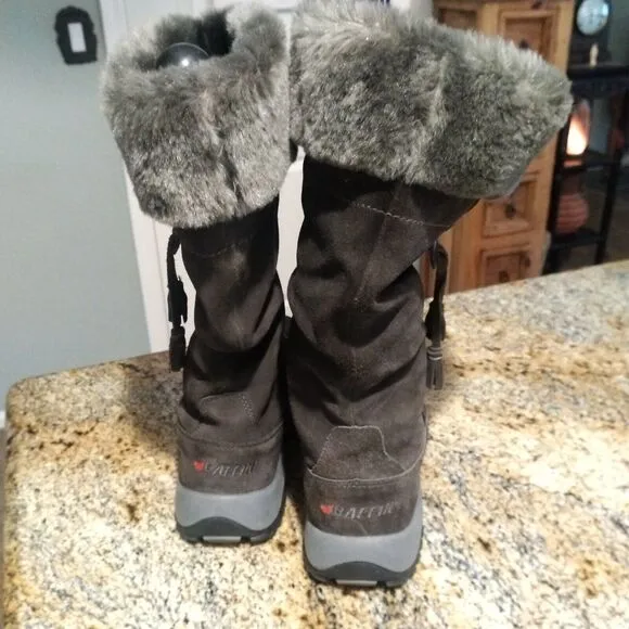Baffin Katie Tall Winter Snow Boots Gray Suede Faux Fur MIKU-W008 Women's Sz 8