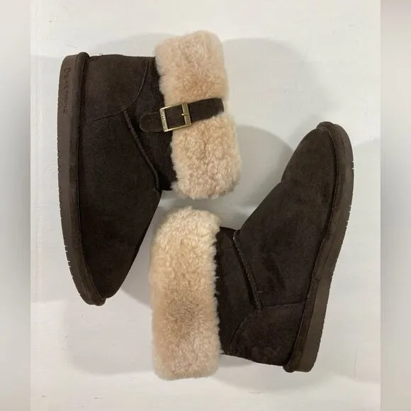 Bearpaw Abby Womens Size 11 Brown Suede Sheepskin Ankle Boots