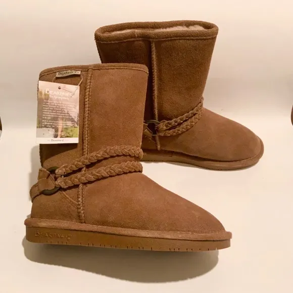 Bearpaw Adele Hickory Braided Brown Tan Suede Wool Lined Snow Winter Boots 6