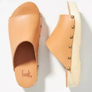 beek Women’s Monarch Sandals Wooden &amp; Leather Size 6 NWOT Slides