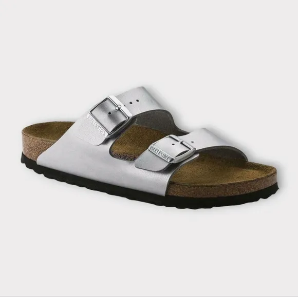 Birkenstock Arizona Silver Metallic Vegan Leather Sandals
