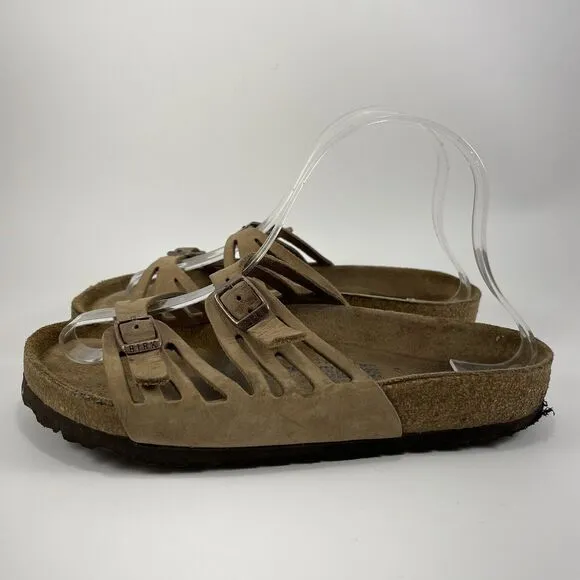 Birkenstock Granada Slide Sandals Womens Size 37 US 6-6.5 Soft FB Tan Leather